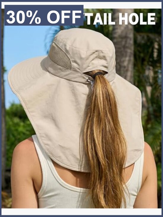 Wide Brim Bucket Hat with Ponytail Hole for Hiking Beach Fishing Running main image 5